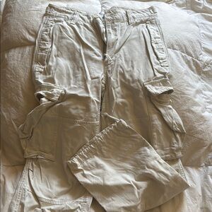 TNA Wide Leg Cargo Pants in Light Cream
